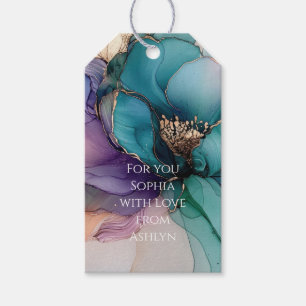 Gold Blue Aqua Purple Flower Bridal Shower Gift Tags