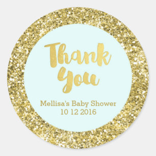 Gold Blue Baby Shower Thank You Favour Sticker
