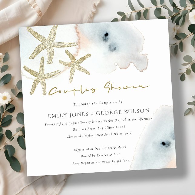 GOLD BLUE BEACHY STARFISH COUPLES SHOWER INVITE (Creator Uploaded)