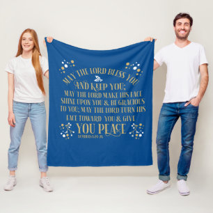 Gold Blue Blessing Numbers Scripture Prayer Fleece Blanket