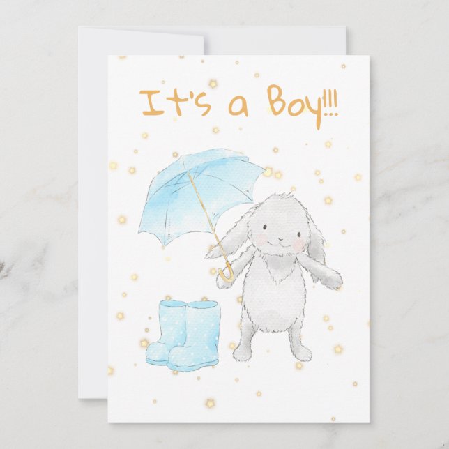 *~* Gold Blue Bunny Umbrella Douche Invitation (Devant)