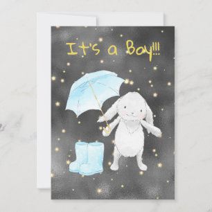 *~* Gold Blue Bunny Umbrella Douche Invitation