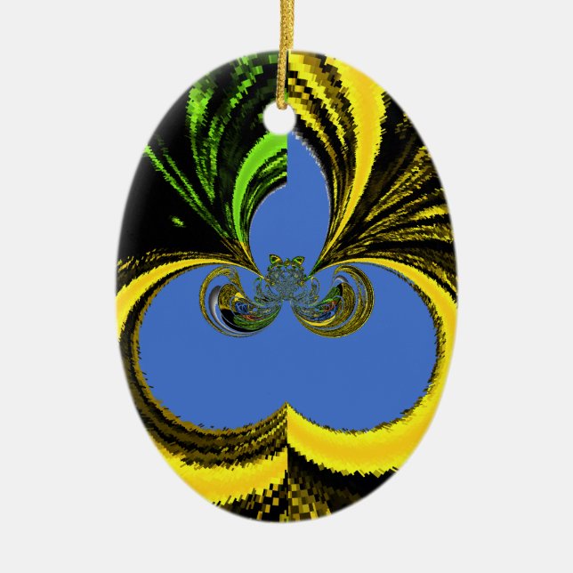 Gold Blue Ceramic Ornament (Front)