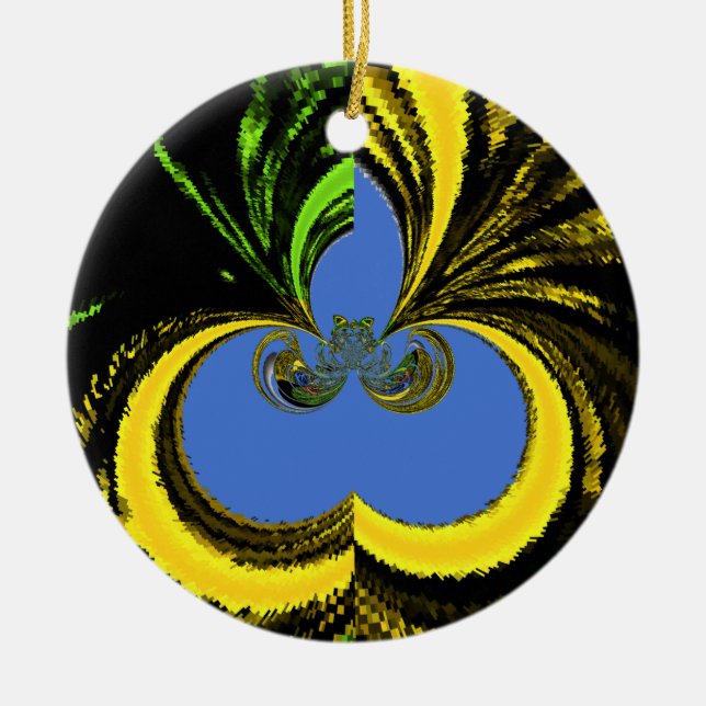 Gold Blue Ceramic Ornament (Front)