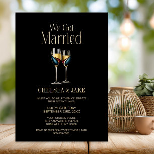 Gold Blue Champagne Glasses Wedding After Party Invitation