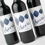 Gold Blue Christmas Ornaments Wine Label<br><div class="desc">Make your own wine holiday gifts or favours with these personalized labels featuring dark blue and gold Christmas tree ornaments and blue and gold dots with your details in chic lettering. MATCHING invitations and more in our store.</div>