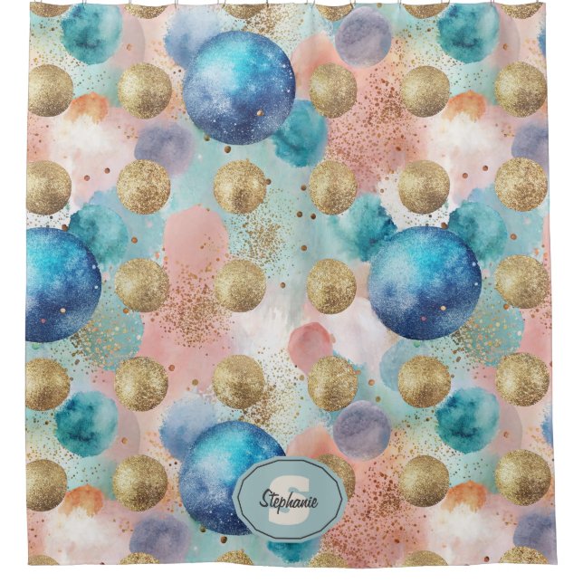 Gold & Blue Circle Pattern with Glitter Accents (Front)