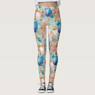 Gold & Blue Circle Pattern with Glitter Accents Leggings