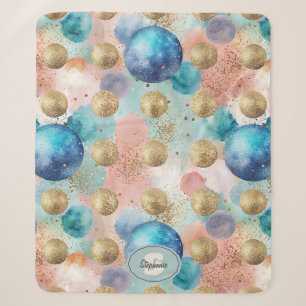 Gold & Blue Circle Pattern with Glitter Accents Sherpa Blanket