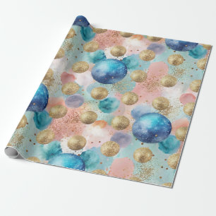Gold & Blue Circle Pattern with Glitter Accents Wrapping Paper