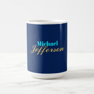 Gold blue colour elegant modern minimalist name coffee mug
