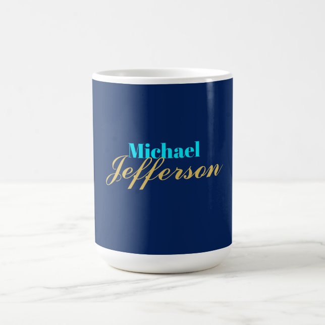 Gold blue colour elegant modern minimalist name coffee mug (Center)