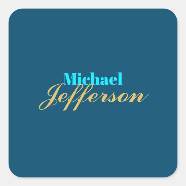 Gold blue colour elegant modern minimalist name square sticker (Front)