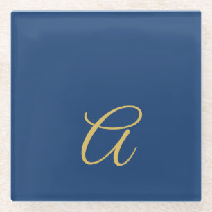 Gold & Blue Colour Monogram Professional Initial Glass Coaster