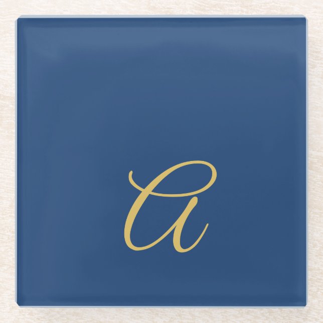 Gold & Blue Colour Monogram Professional Initial  Glass Coaster (Front)