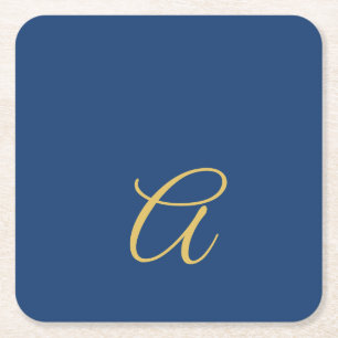 Gold & Blue Colour Monogram Professional Initial  Square Paper Coaster