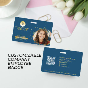 Gold & Blue Company Employee QR Code, Photo & Logo Badge