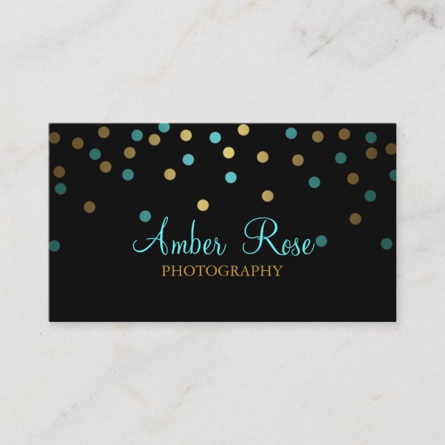 Gold & Blue Confetti Business Card (Front)