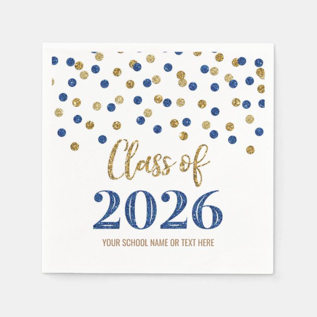 Gold Blue Confetti Class of 2026 Napkins (Front)