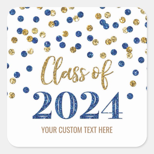 Gold Blue Confetti Graduation 2024  Square Sticker (Front)