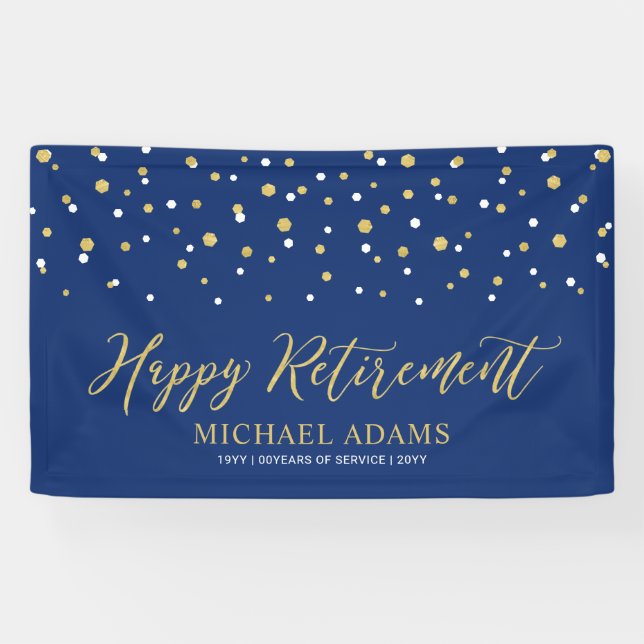 Gold & Blue Confetti | Happy Retirement Party Bann Banner (Horizontal)