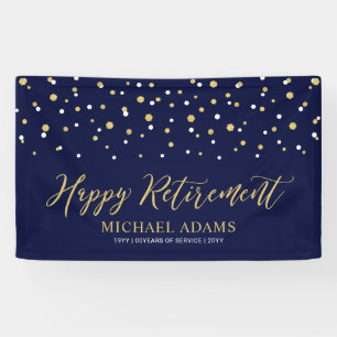 Gold & Blue Confetti   Happy Retirement Party Banner