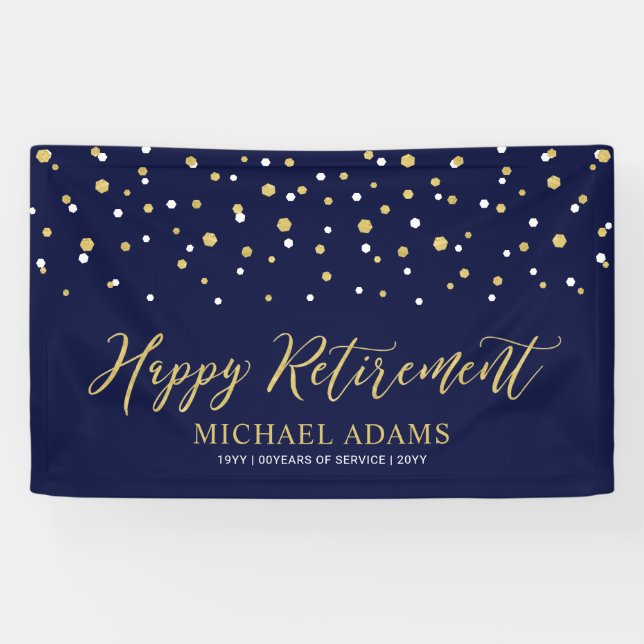 Gold & Blue Confetti | Happy Retirement Party Banner (Horizontal)