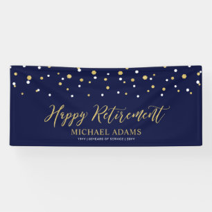 Gold & Blue Confetti   Happy Retirement Party Banner