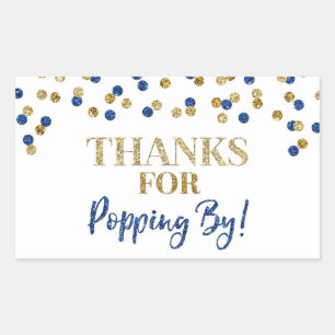 Gold Blue Confetti Thanks for Popping By Sticker