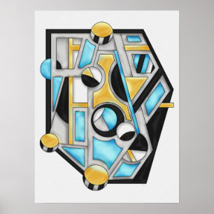 Gold & Blue Contemporary Geometric Abstraction Poster