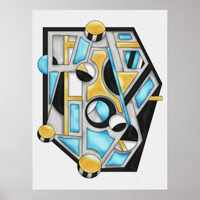 Gold & Blue Contemporary Geometric Abstraction Poster (Front)