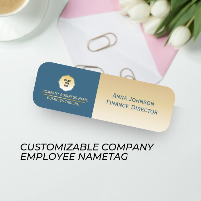 Gold & Blue, Custom Personalized Company Magnetic  Name Tag (Creator Uploaded)