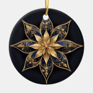 Gold Blue Decorative Flower Ornament