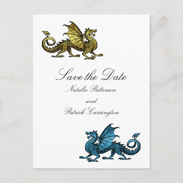 Gold Blue Dragon Enregistrer la carte postale Date (Devant)