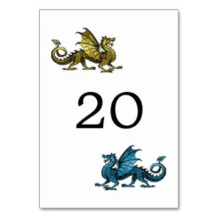 Gold Blue Dragon Wedding Table Card