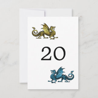 Gold Blue Dragon Wedding Table Card