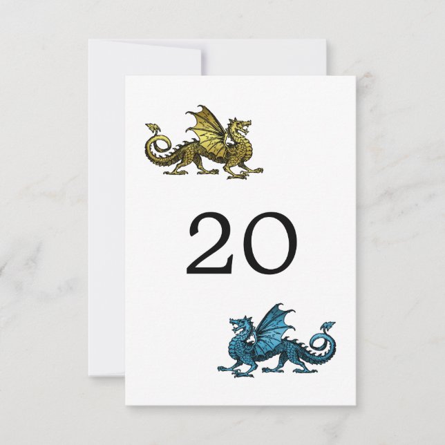Gold Blue Dragon Wedding Table Card (Front)
