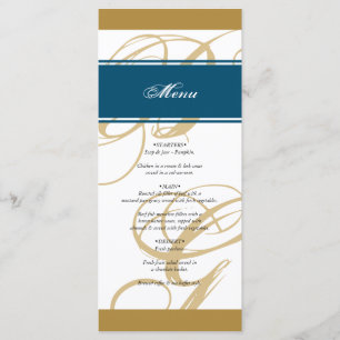 Gold Blue Elegant Script Monogram Wedding  Menu