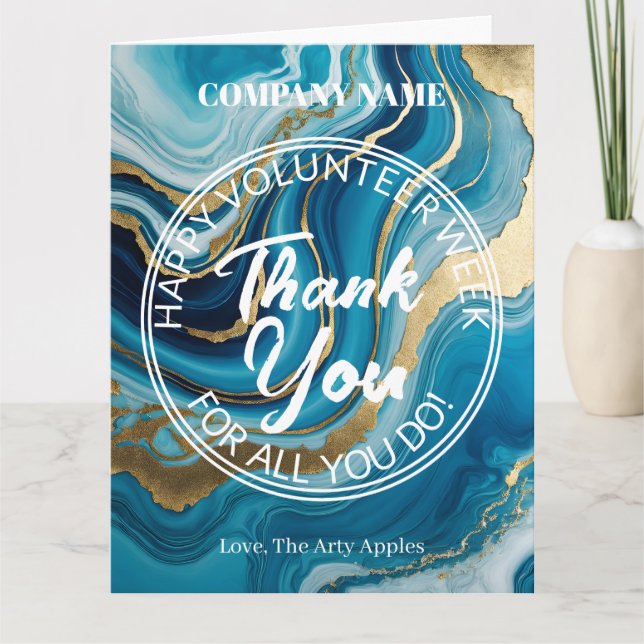 Gold & Blue elegant Volunteer thank you (Front)