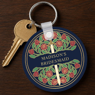 Gold Blue Floral Bridesmaid Royal Wedding Gift Keychain