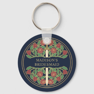 Gold Blue Floral Bridesmaid Royal Wedding Gift Keychain