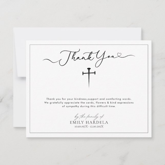 Gold Blue Floral Cross Funeral Thank You Card (Front)