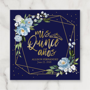 Gold Blue Floral Quinceanera Favour Tags