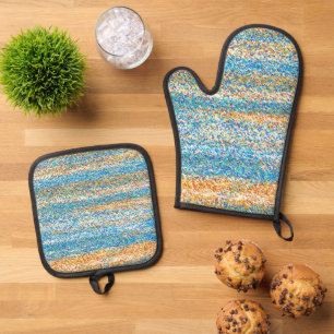 Gold Blue Glitter Abstract Oven Mitt & Pot Holder Set