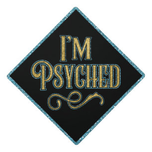 Gold Blue Glitter Psychology Graduation Cap Topper