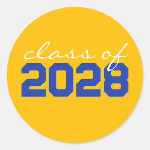 Gold & Blue Graduation Classic Round Stickers