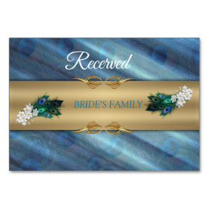 GOLD Blue-green Peacocks on Emerald Green Table Number