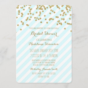 Gold Blue Green Stripes Bridal Shower Invitations