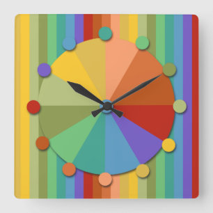 Gold, Blue, Green Stripes Fun Square Wall Clock