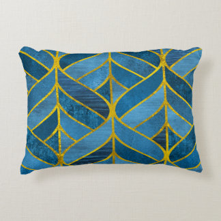 Gold Blue Grunge Pattern Accent Pillow